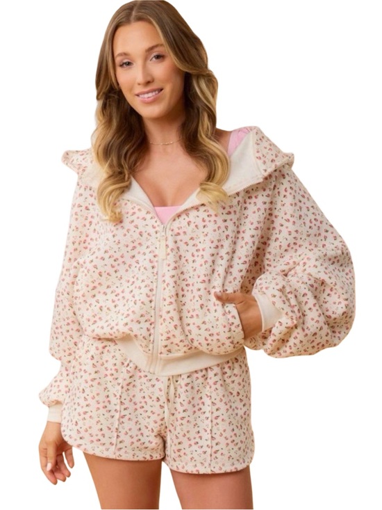 Blogilates Tops - Blogilates Marshmallow Hoodie - Size Small - Cream Floral
